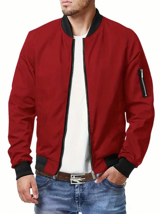 Men's Outdoor Leisure Sports Color Block Baseball Jacket