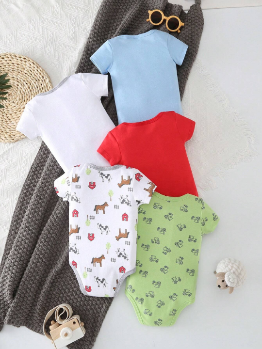 Newborn Baby Boy 5pcs Animal Printed Romper Clothing Set