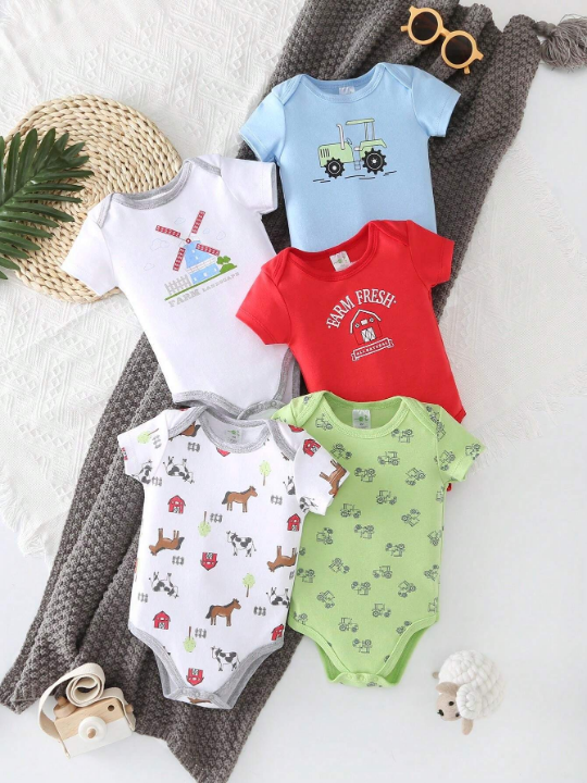 Newborn Baby Boy 5pcs Animal Printed Romper Clothing Set