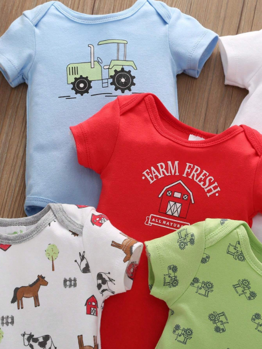 Newborn Baby Boy 5pcs Animal Printed Romper Clothing Set