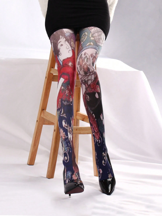 1pair Women's Cartoon Printed Pantyhose (Including Hips)