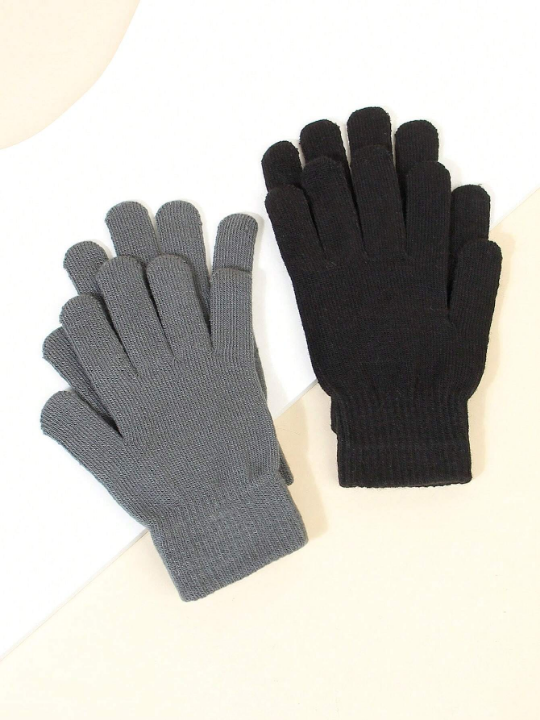 2pairs Casual Simple Knitted Gloves For Autumn And Winter