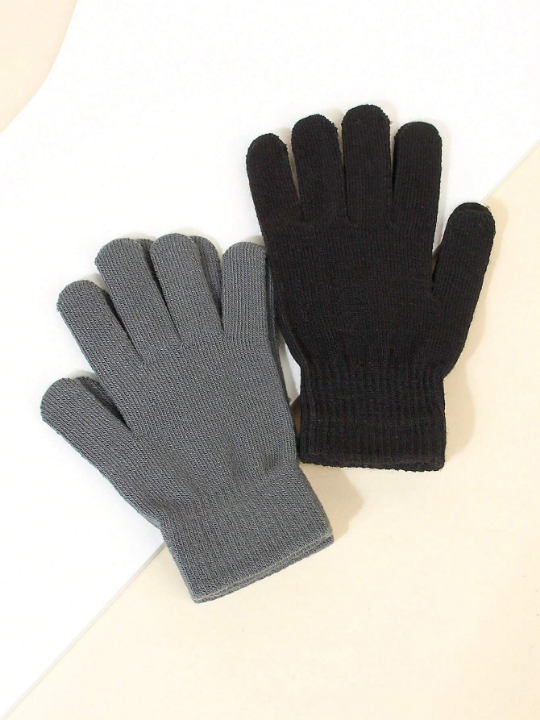 2pairs Casual Simple Knitted Gloves For Autumn And Winter