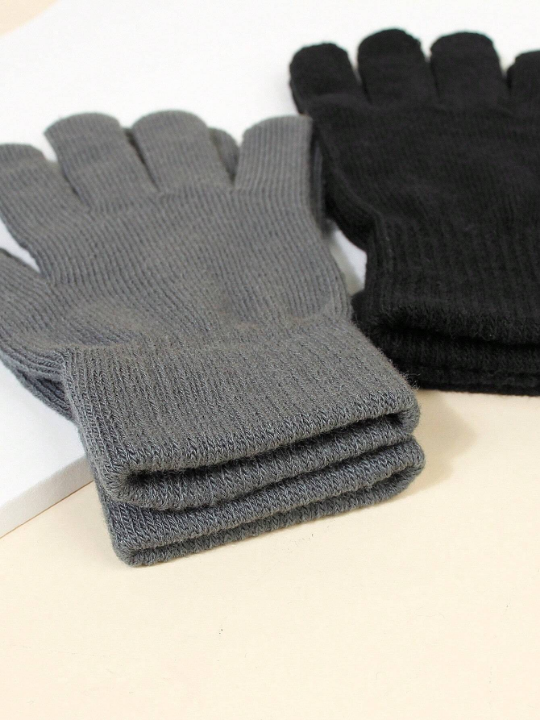 2pairs Casual Simple Knitted Gloves For Autumn And Winter