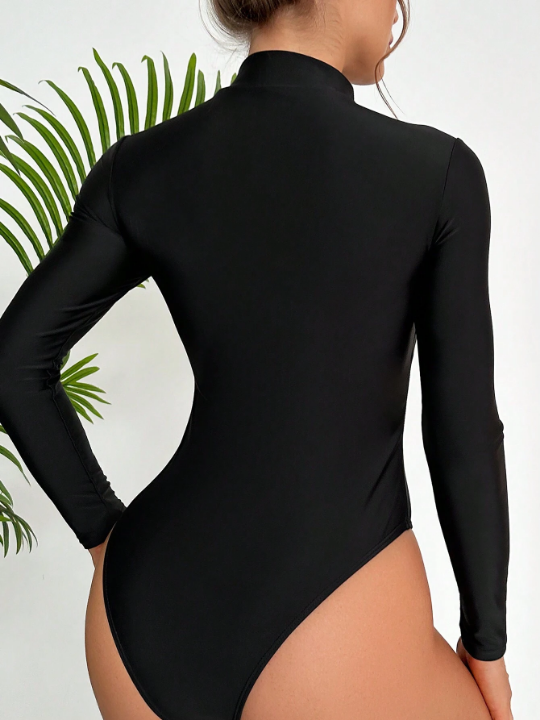 Women's Zipper Half Front One Piece Swimsuit