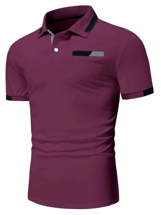 Manfinity Men's Color Block Button Design Half-Open Collar Polo Shirt