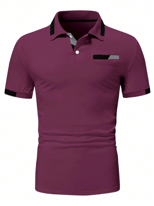 Manfinity Men's Color Block Button Design Half-Open Collar Polo Shirt