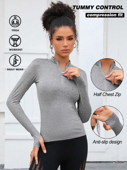 Yoga Basic Half Zip Thumb Holes Sports Sweatshirt