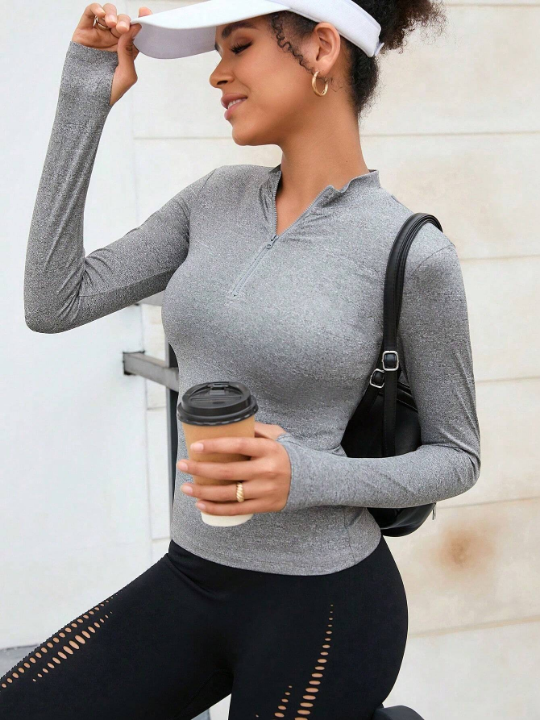 Yoga Basic Half Zip Thumb Holes Sports Sweatshirt