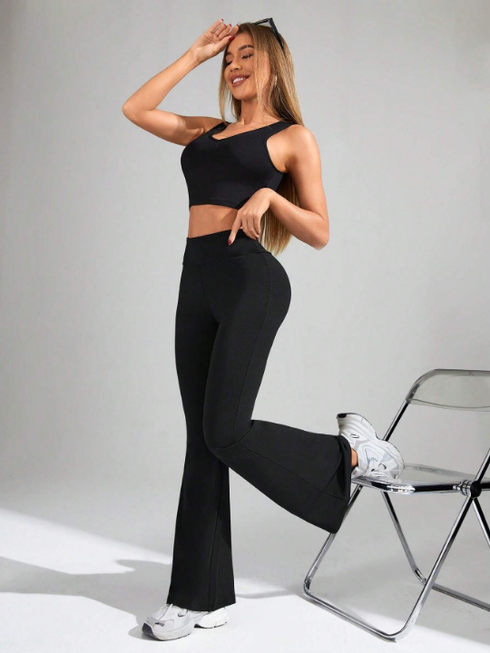 Women's Solid Color Bell Bottom Sports Pants