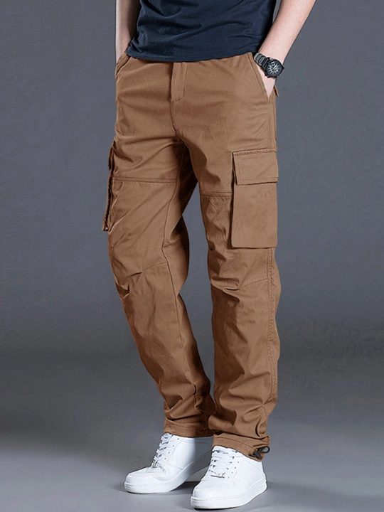 Manfinity Homme Men's Loose Fit Work Pants With Flap Pockets And Drawstring Waist