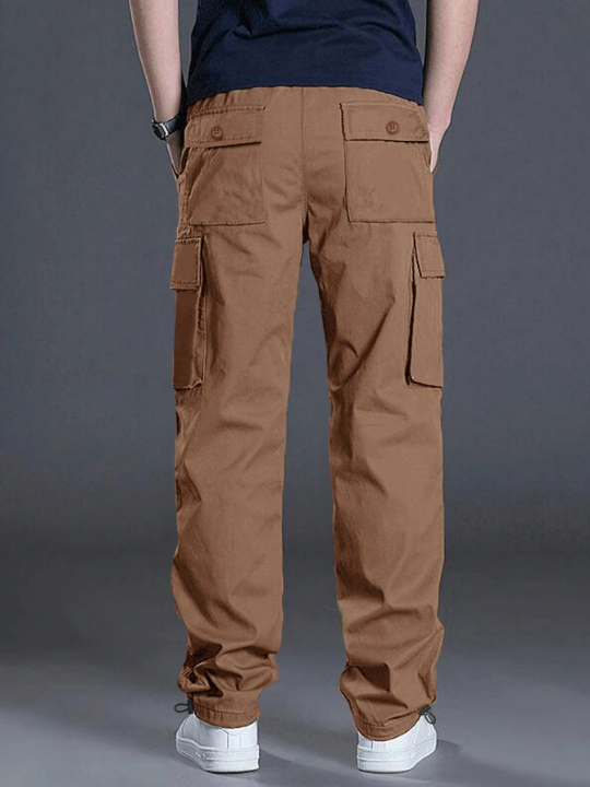 Manfinity Homme Men's Loose Fit Work Pants With Flap Pockets And Drawstring Waist