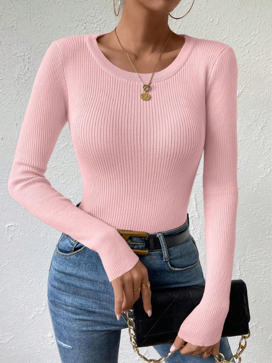 Essnce Simple Women's Round Neck Long Sleeve Sweater