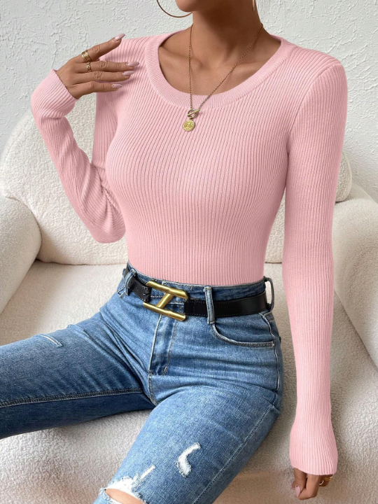 Essnce Simple Women's Round Neck Long Sleeve Sweater