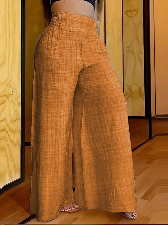 LUNE Elastic Waist Wide Leg Pants For Casual Wear