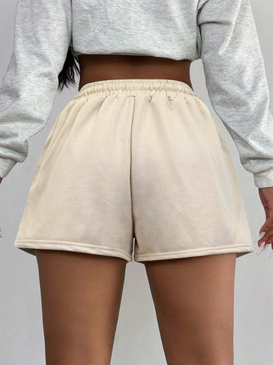 Essnce Drawstring Waist Letter Print Shorts