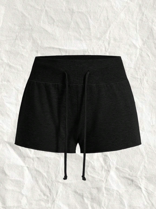 EZwear Black Knitted Drawstring Waist Short Pants