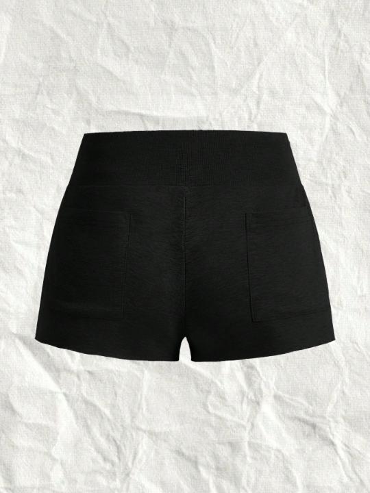 EZwear Black Knitted Drawstring Waist Short Pants