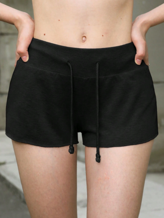 EZwear Black Knitted Drawstring Waist Short Pants