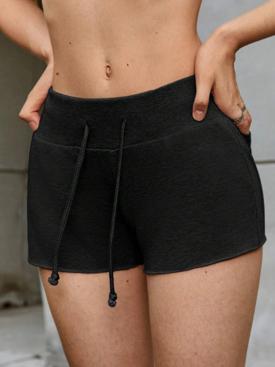 EZwear Black Knitted Drawstring Waist Short Pants