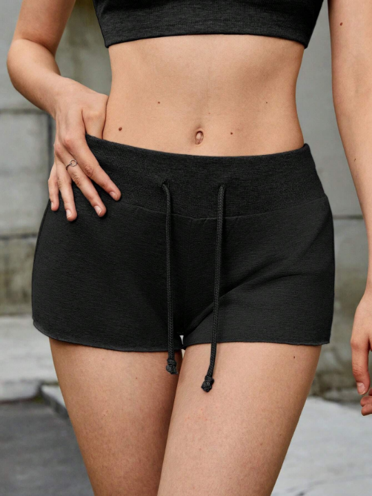 EZwear Black Knitted Drawstring Waist Short Pants