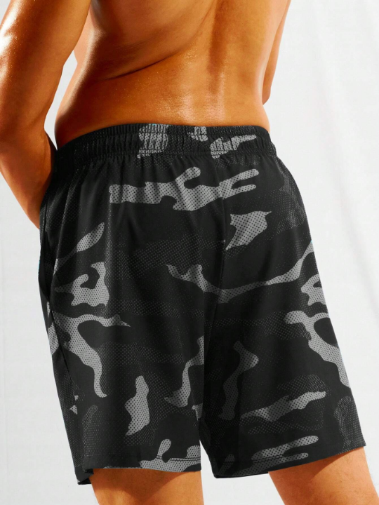 Manfinity Swimmode Men's Camouflage Print Drawstring Waist Beach Shorts