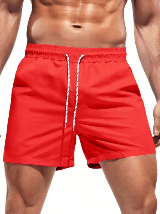 Manfinity Swimmode Men's Solid Color Drawstring Waist Beach Shorts