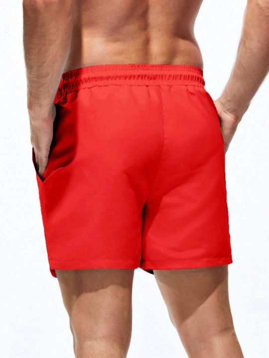 Manfinity Swimmode Men's Solid Color Drawstring Waist Beach Shorts