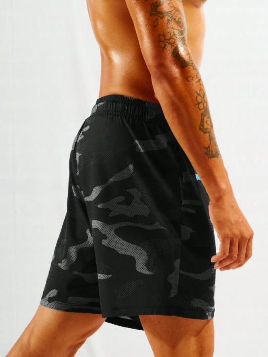 Manfinity Swimmode Men's Camouflage Print Drawstring Waist Beach Shorts