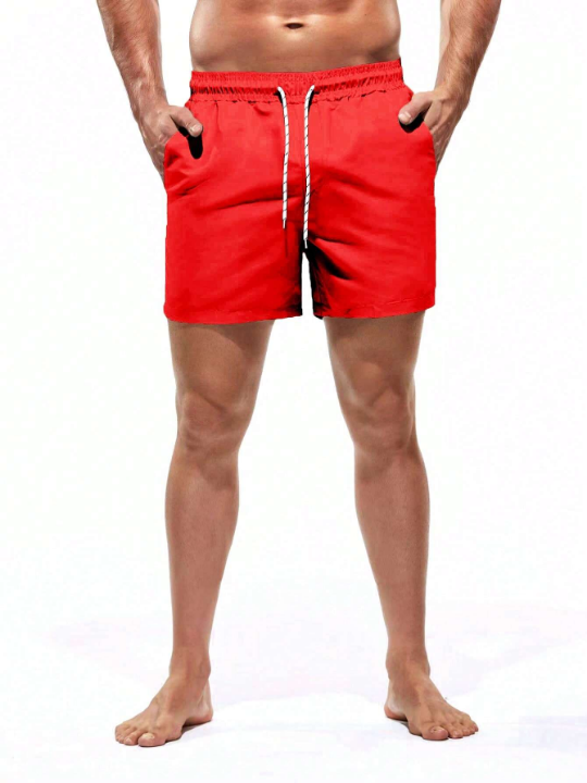 Manfinity Swimmode Men's Solid Color Drawstring Waist Beach Shorts