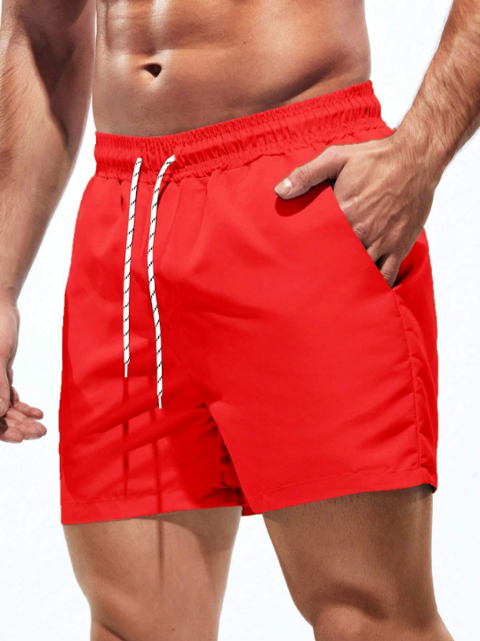 Manfinity Swimmode Men's Solid Color Drawstring Waist Beach Shorts