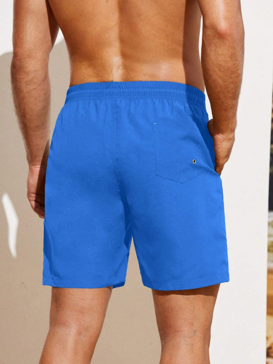 Manfinity Swimmode Men's Solid Color Drawstring Waist Beach Shorts