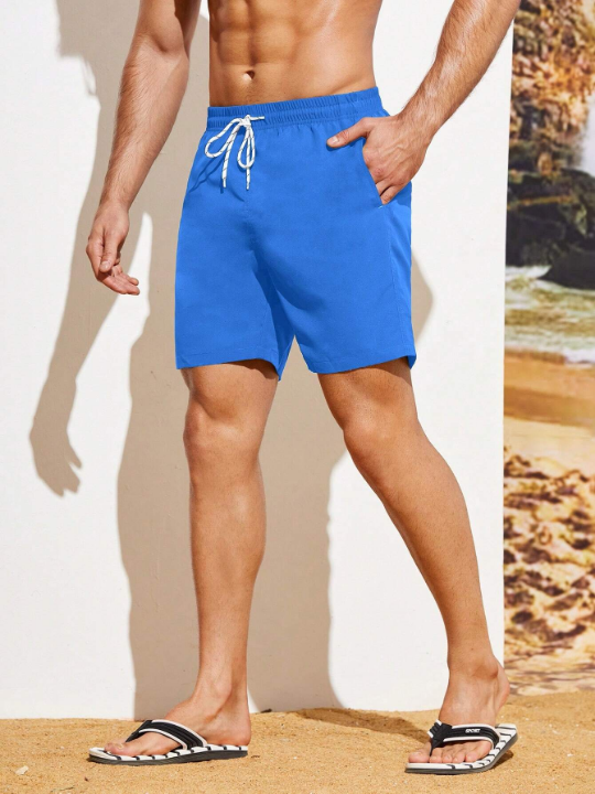 Manfinity Swimmode Men's Solid Color Drawstring Waist Beach Shorts