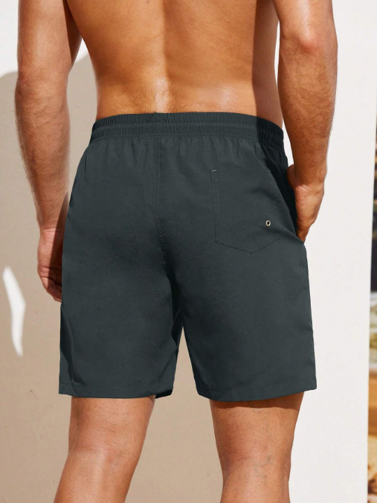 Manfinity Swimmode Men's Solid Color Drawstring Waist Beach Shorts Summer Swimming,Surfing,Beach