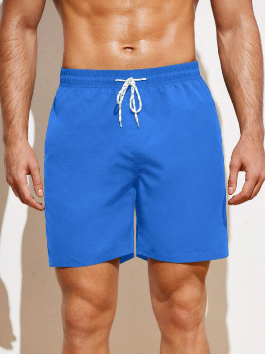 Manfinity Swimmode Men's Solid Color Drawstring Waist Beach Shorts