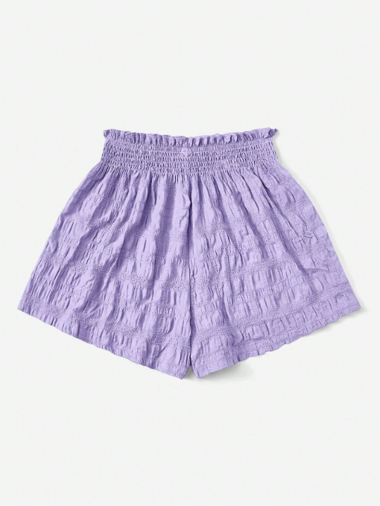 EZwear Woven Solid Color Textured Drawstring High Waist Shorts