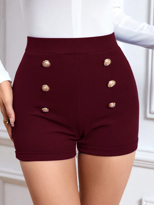 Priv Women's Metallic Button Decorated Shorts