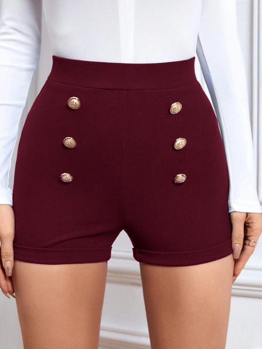 Priv Women's Metallic Button Decorated Shorts