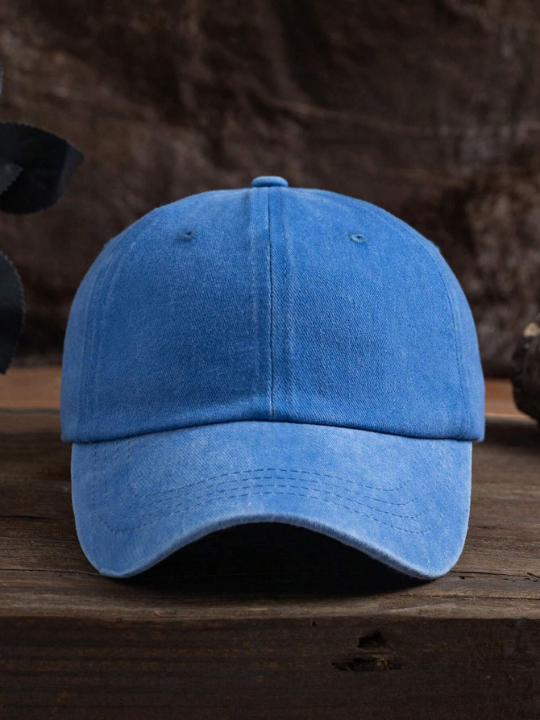 1pc Unisex Solid Color Outdoor Adjustable Washed Baseball Cap, Casual And Fashionable