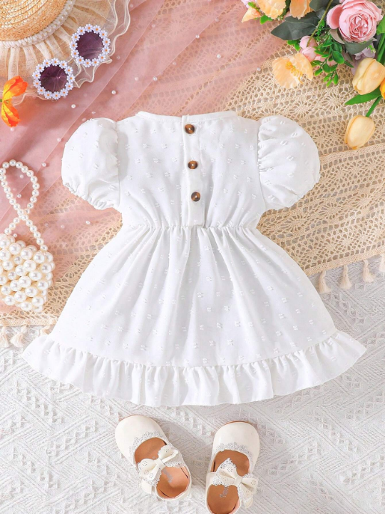 Baby Girl's Elegant Ruffle & Bow Decorated Dress