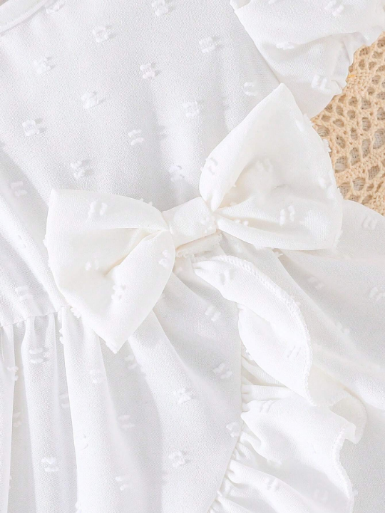 Baby Girl's Elegant Ruffle & Bow Decorated Dress