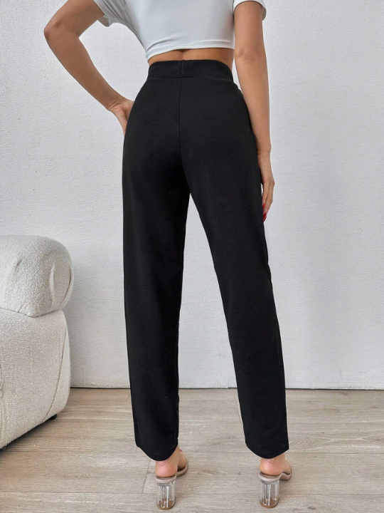 Frenchy Solid High Waist Slant Pocket Pants