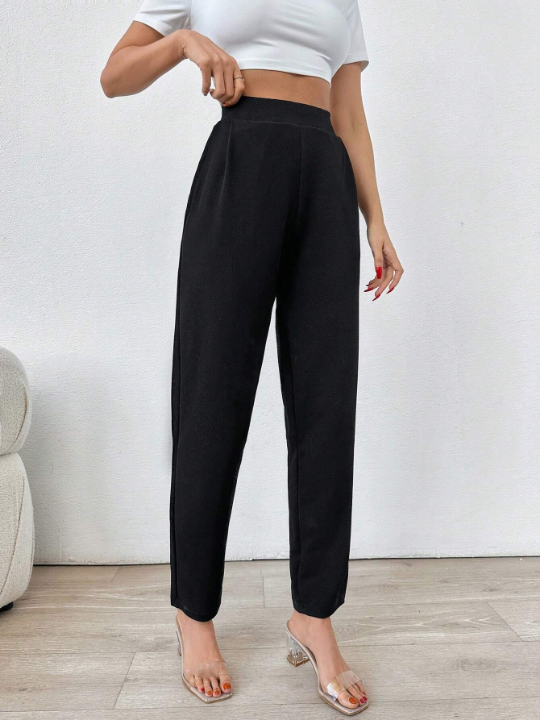 Frenchy Solid High Waist Slant Pocket Pants