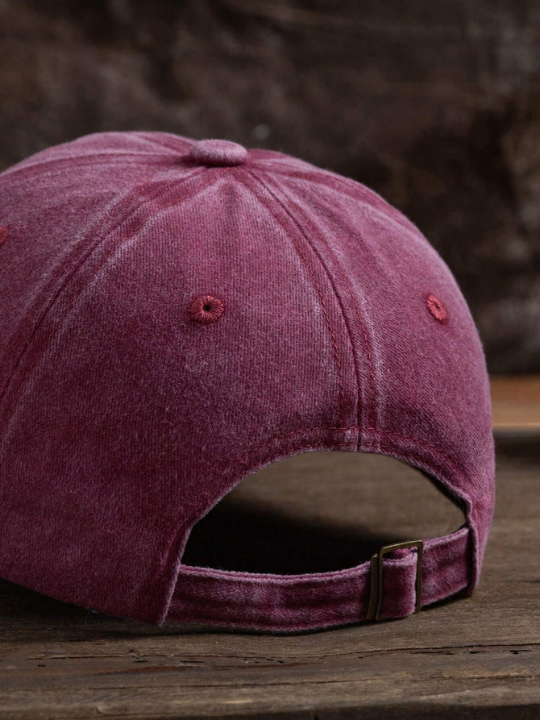 1pc Men's Wine Red Distressed Bear Embroidered Baseball Cap