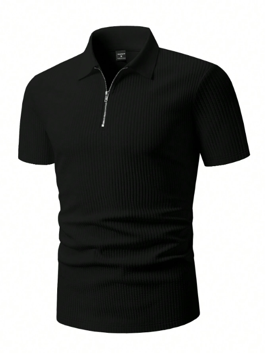 Manfinity Homme Men's Solid Color Knitted Short Sleeve Polo Shirt With Ribbed Collar