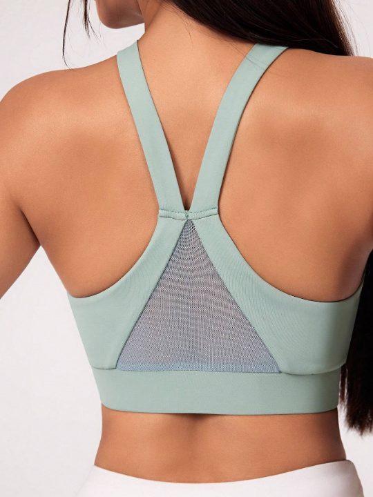 Mesh Patchwork Halter Sports Bra