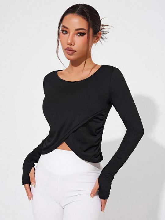 Women's Irregular Hem Thumb Hole Sports T-Shirt