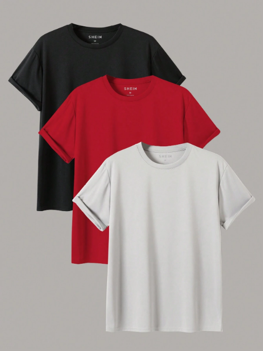 Men's Solid Color Casual Round Neck T-Shirt