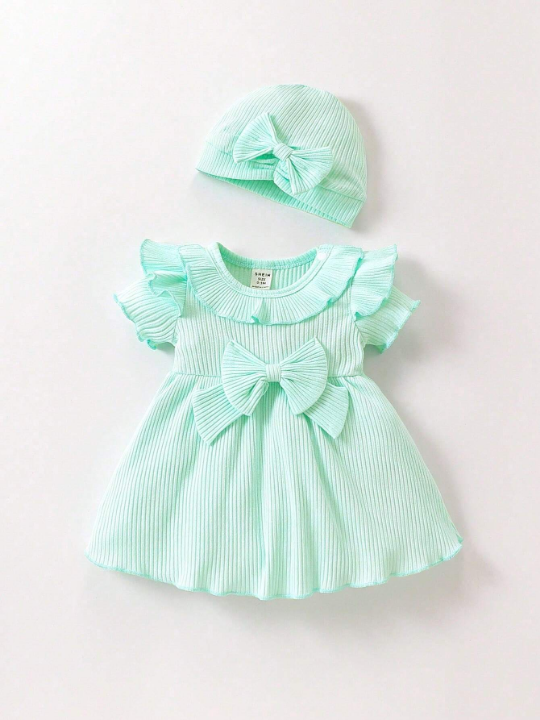 Baby Girl Newborn Ruffle Trim Bow Front Dress