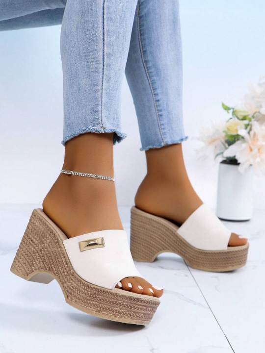 Ladies' Wedge Heels Platform Sandals In 10cm Height, Summer New Fashion One-Foot Drag Slippers, Water-Resistant Sandals With Square-Meter High-Heeled Flip-Flops And Open Toes